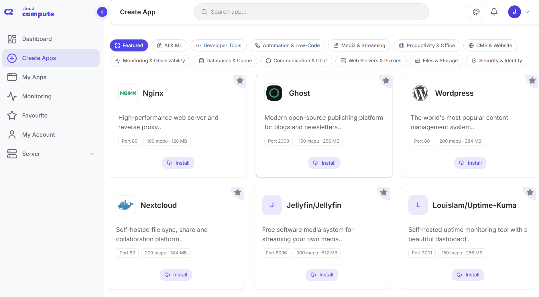 Create App – Docker Hub search
